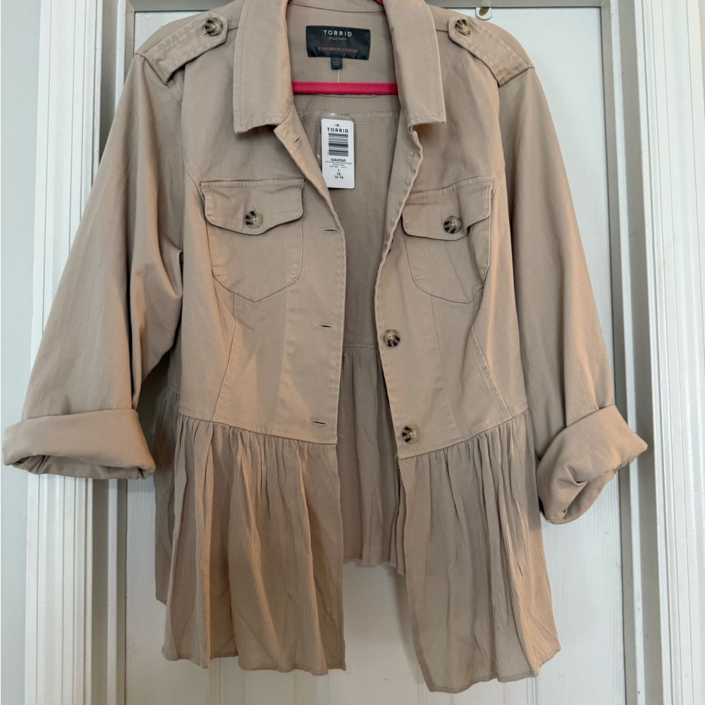 Torrid Tan Utility Jacket with Feminine Flare
